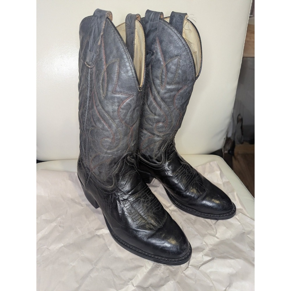 Black Gray Two-Tone Leather Cowgirl Boots Western Stitching Womens Size 7 EE